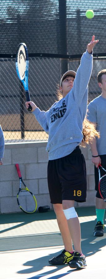 Form practice--
Junior Elizeth Villa practices her serve during afternoon practice on Jan. 29. Villa won her singles match in Monahans, 8-3, on Feb. 1 in Monahans.