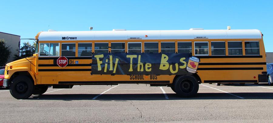 Canned food challenge
A yellow school bus is parked in front of the high school to encourage students and staff to give in the student council’s holiday drive which lasts until Nov. 25. Other campuses will join to fill the bus completely.