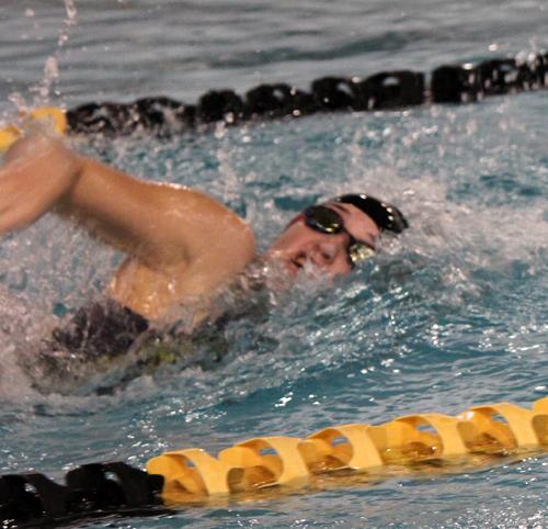 Unofficially faster
Senior Madi Werner swims the 50-yard freestyle at the Big Spring tri-meet on Oct. 6. Werner’s time beat the current school record but does not count since it was not a full meet.