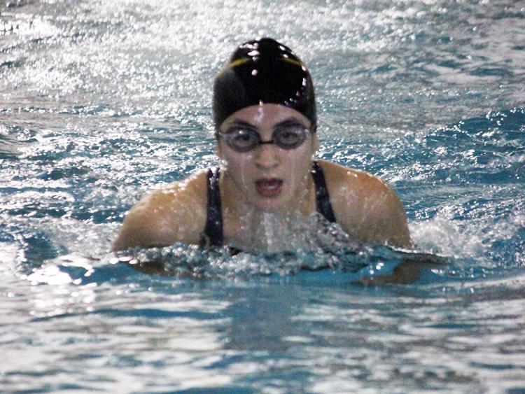 Making time
Junior Grecia Hermosillo Ortez swims her leg of the medley relay during the Big Spring Meet on Oct. 6. The relay took second in the season opener.