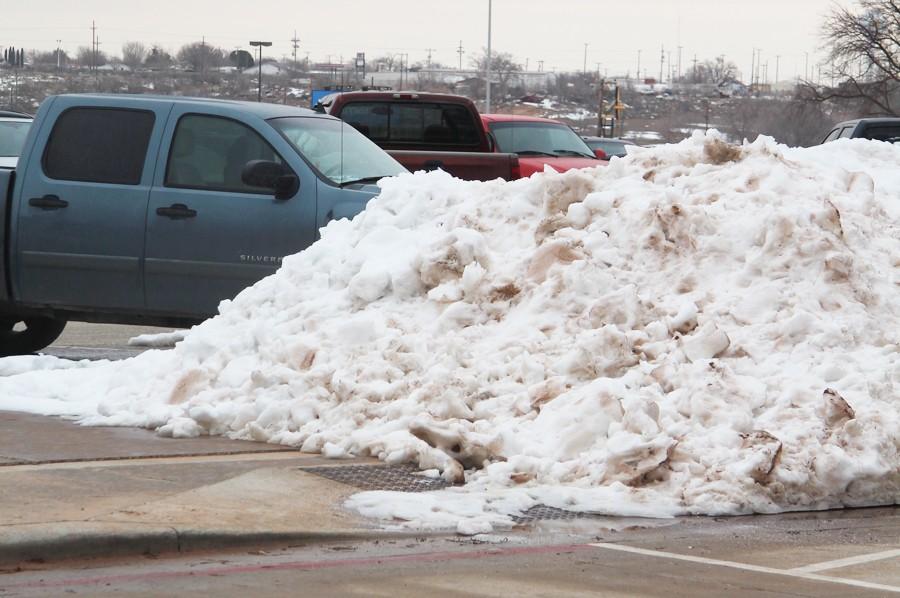 Goliath drifts--
Piles of snow still filled school parking lots on Jan. 5 as students returned to school. Winter storm Goliath put record amounts of snow in Gaines County.