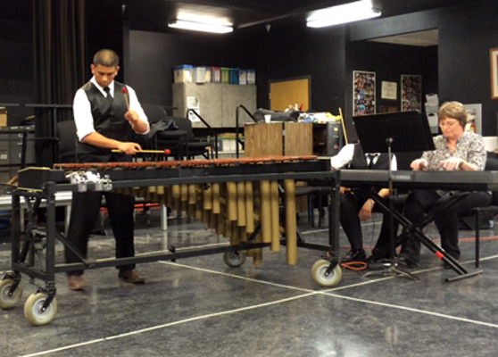 Playing for state--
Junior Daniel Rodriguez tries out for solo and ensemble at Coronado High School in Lubbock on Feb. 20. Rodriguez was one of 38 band students who qualified for state competition at the end of May.