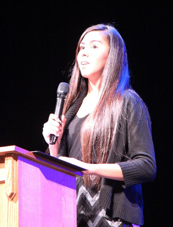 Girl on fire--
Junior Yesenia Olives gives her campaign speech for student body president during assembly time on April 13. Olives, who won the position, promised to put fire back into the student body.
