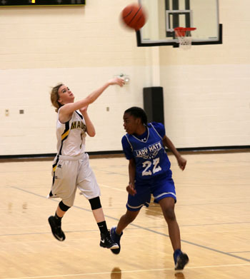 Heave it--
Freshman Avery Logan throws the ball down court during the 35-26 win over Estacado on Jan. 24.