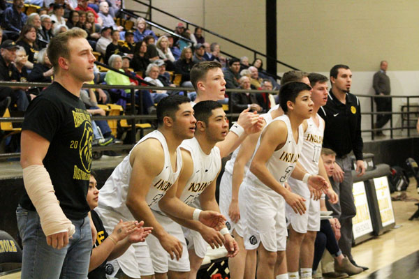 Anticipation--The bench holds its collective breath as the Indians battle Levelland during district play on Jan. 19. The Indians defeated the Lobos, 50-45.