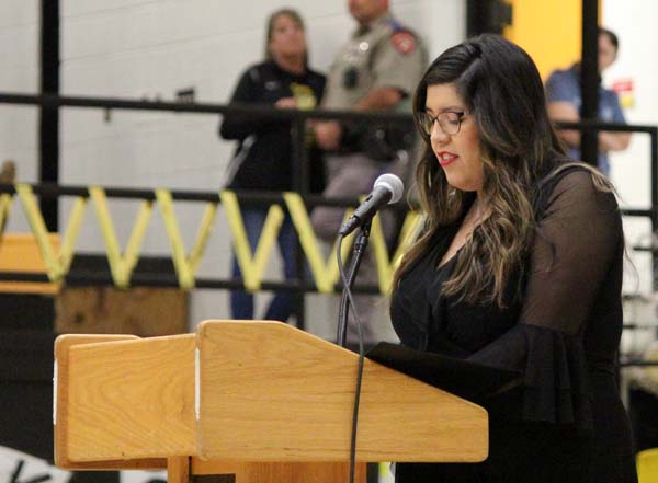Come back speech--
Student body president for 2018-19 Crystal Mendoza addresses the homecoming crowd at the pep rally on Oct. 12.