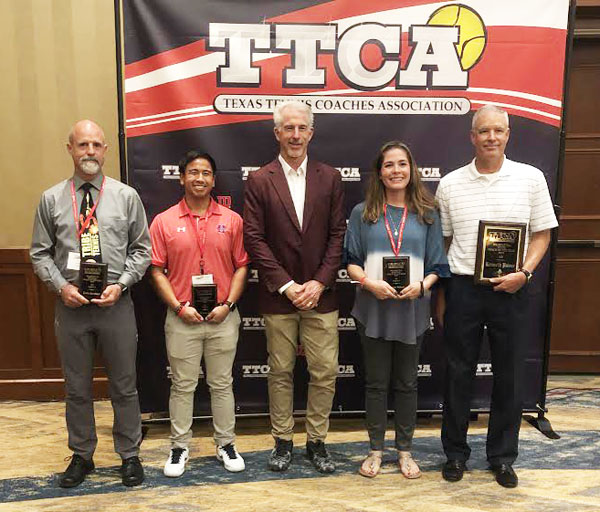 Region Coaches of the year--
Coach Kevin Gersbach is honored at the Texas Tennis Coaches Association convention as the 4A Region 1 Tennis Coach of the Year.