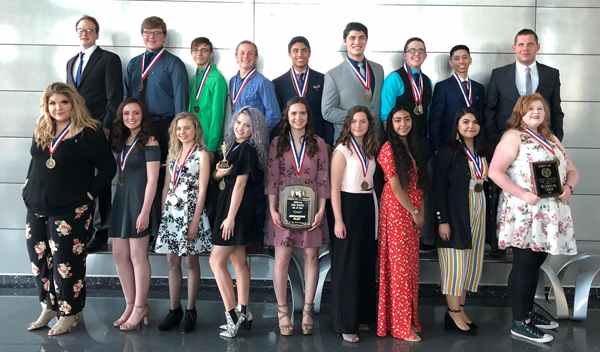 District winners--
(Back) Director Reed Chappell, Zachary Fehr, Zachery Green, Jake Emig, Bryce Lopez, Dillon Gutierrez, Nathan Gates, Kevin Gasca, Director Josh Singlieton, (front) Reese Cooper, Cathryn Johnson, Taylor Whittenrich, Phiona Hiebert, Grace Emig, Briana Froese, Arleen Nava, Abigail Avitia Lopez, Tricia Bush