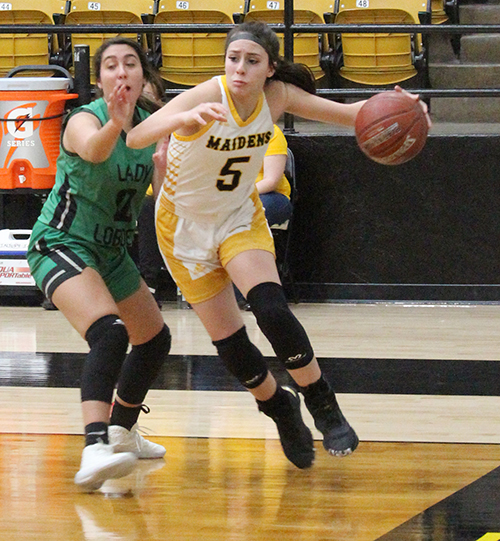 District MVP--
Sophomore guard Xoe Rosalez drives the baseline during district play hosting Monahans on Jan. 28. Rosalez was selected as District 2-4As most valuable player by the district coaches.