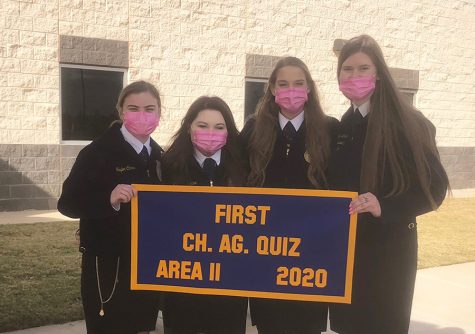 Area champs--
The FFA senior quiz team shows off its Area II first place banner that earned a berth in state competiton.
The team of seniors Taylor Carter, Payton Carter, junior Zoee Nolen and senior Delaney Brown took third at state on Dec. 4.
