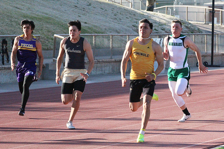 Speedy Sergio--Senior Sergio Soto qualifies for the finals with a 11.35 second 100-meter dash in the prelims at the district meet in Andrews on March 31. He would run a 11.34 in the finals to take third the next day.