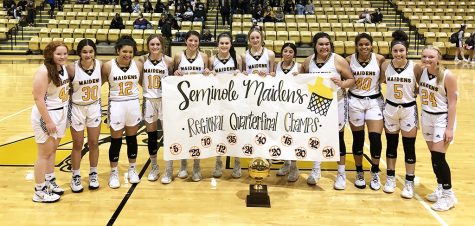 Region quarterfinal champs--The Maidens advance to the region semifinals on Feb. 22 after an 85-12 win over the Big Spring Lady Steers in Andrews.