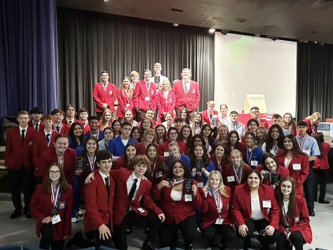 Winners--SkillsUSA members show off awards after district competition on Feb. 25. Forty-five qualified for state across four different sections of SkillsUSA.