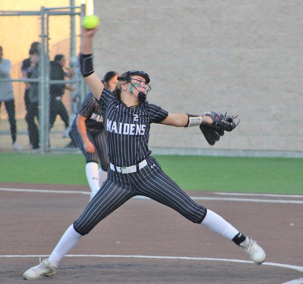 Let it rip--Senior pitcher Zoey Teichroeb pitches to an Idalou batter during tournament play in Seminole on Feb. 28. The Maidens defeated the Wildcats, 14-0.